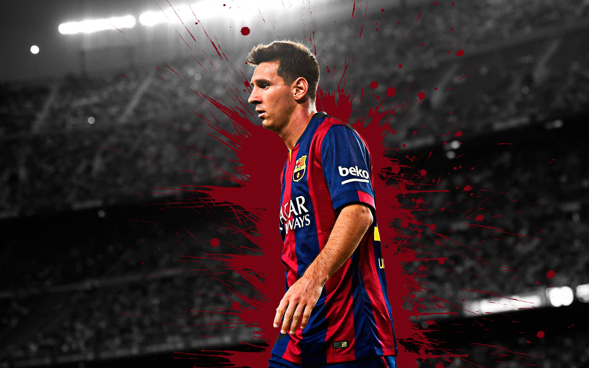 Lionel Messi 2020 With Red Splatter Background