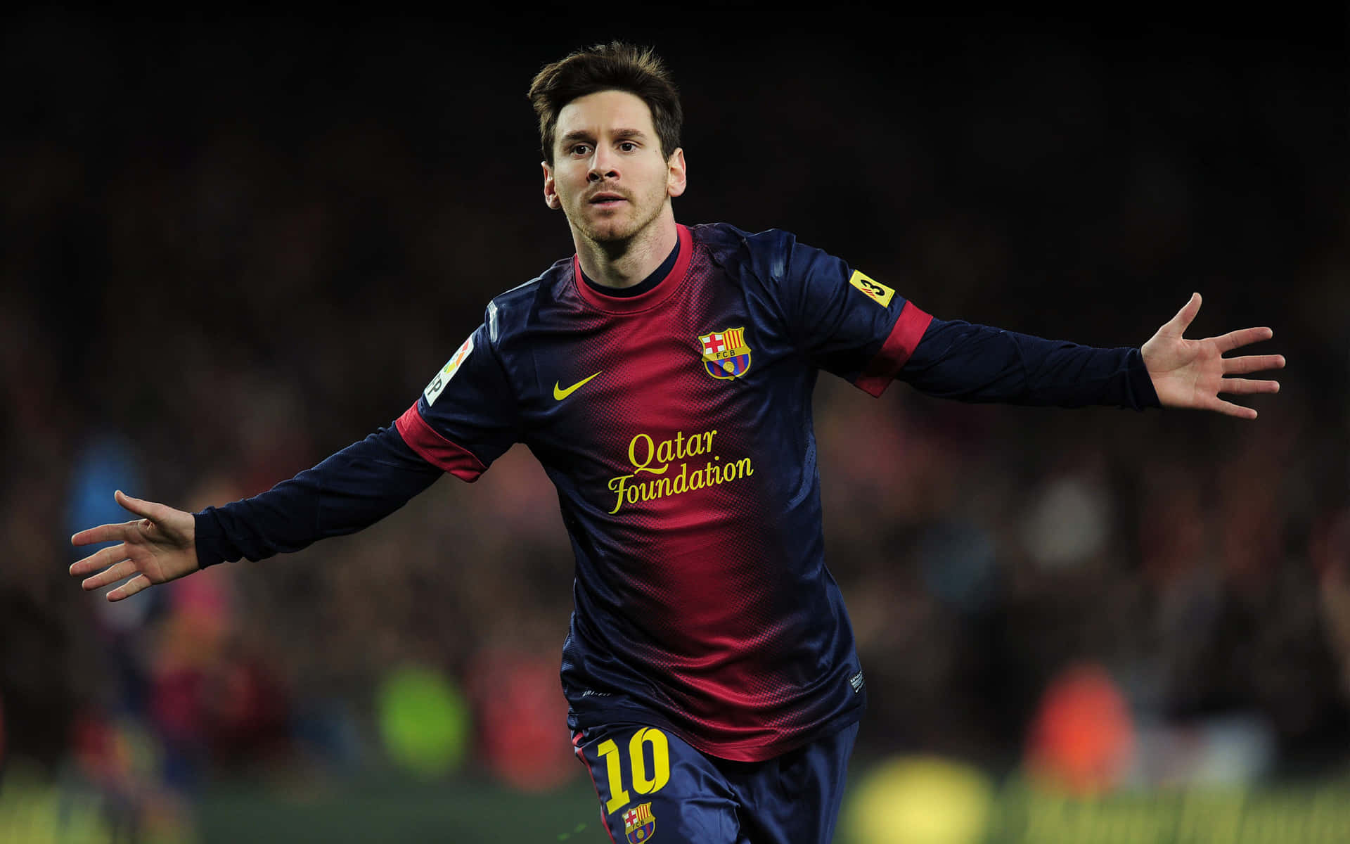 Lionel Messi Celebrates His Goal Against Barcelona Background