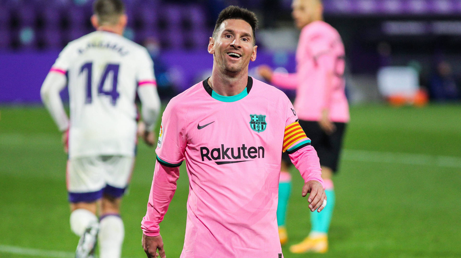 Lionel Messi In 2021, Donning His Iconic Fcb Third Kit Background