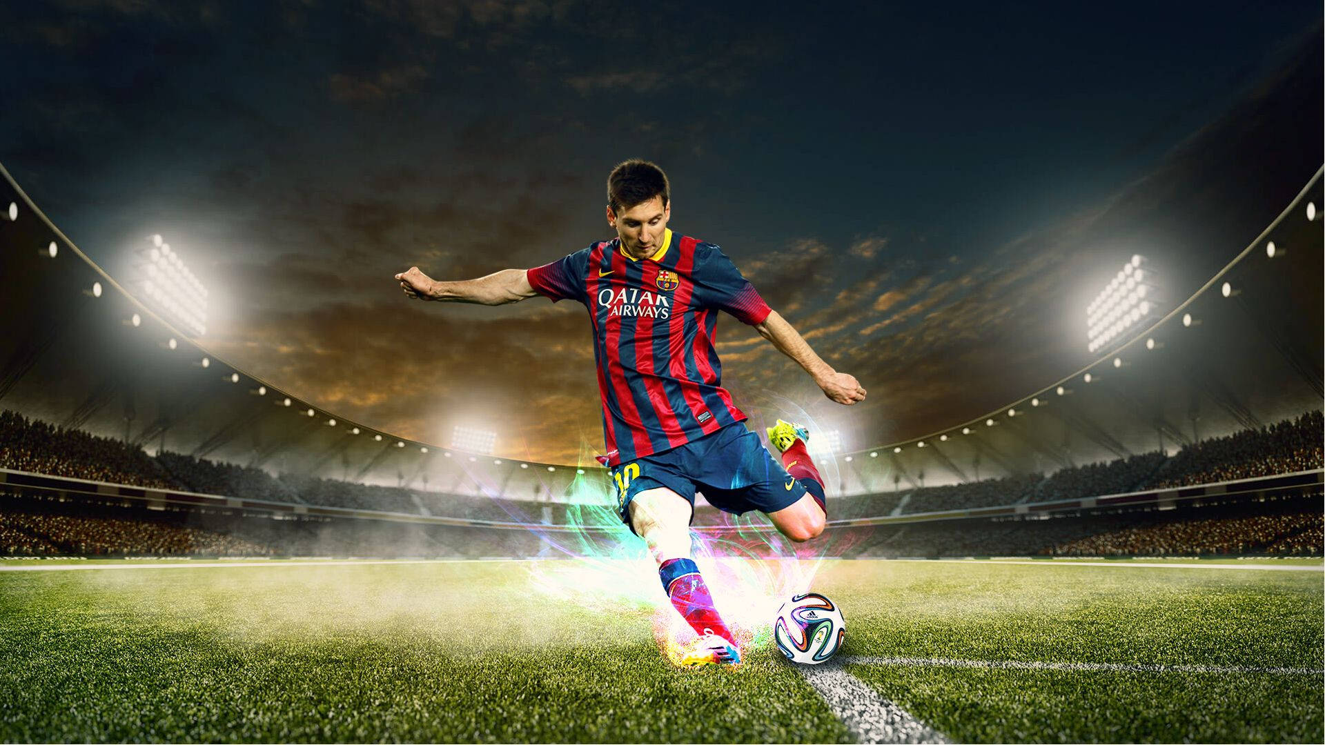 Lionel Messi Kicking A Football Hd Background