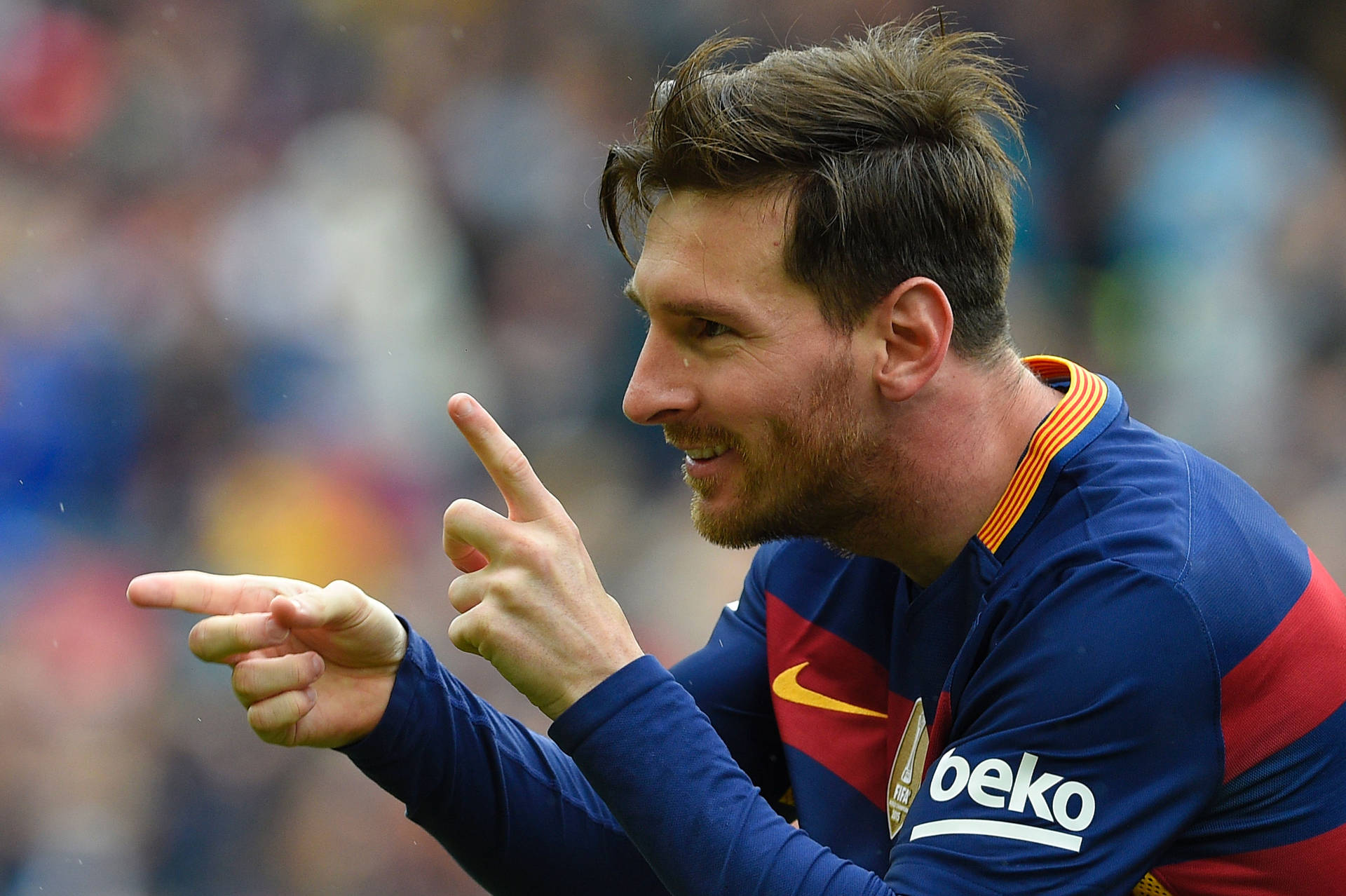 Lionel Messi Pointing His Fingers