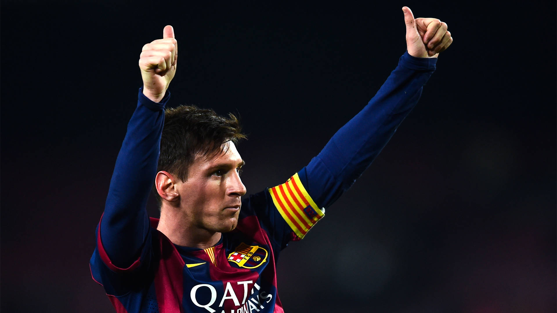 Lionel Messi With Arms Up Background