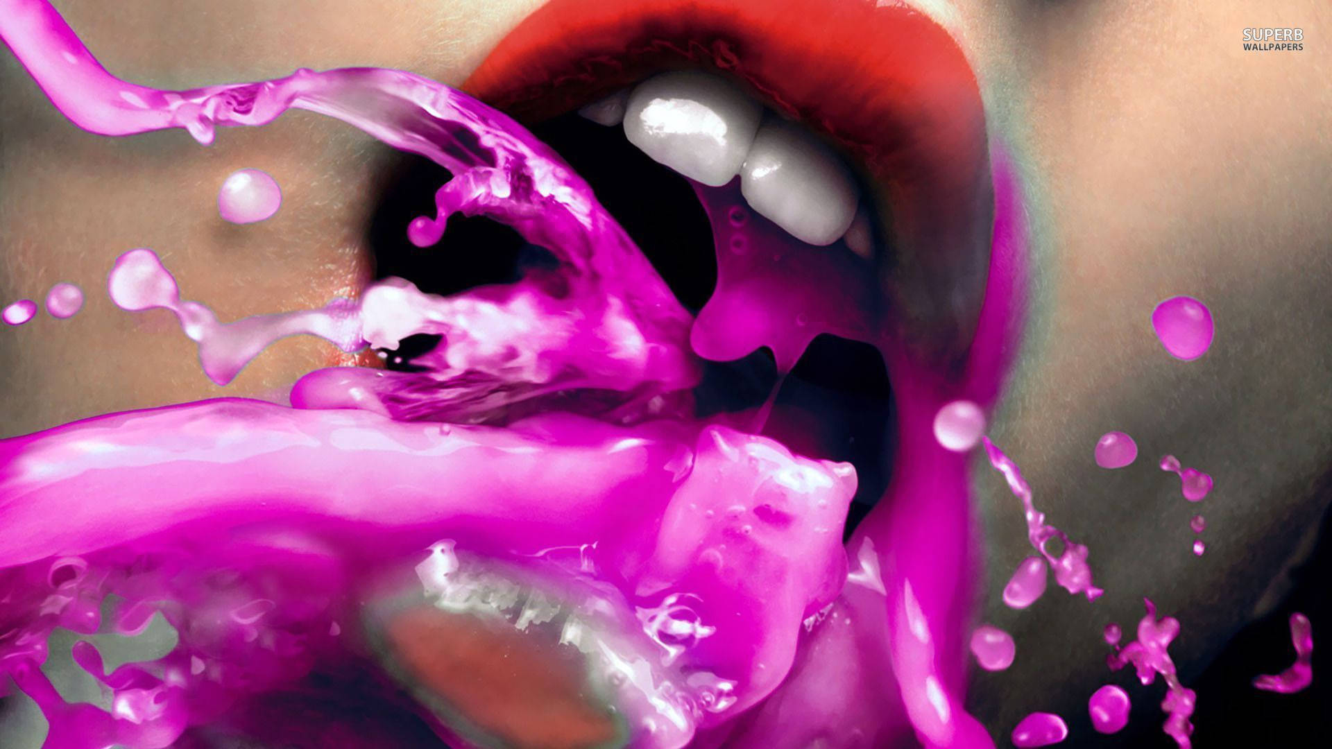 Lips Spitting Pink Liquid Background