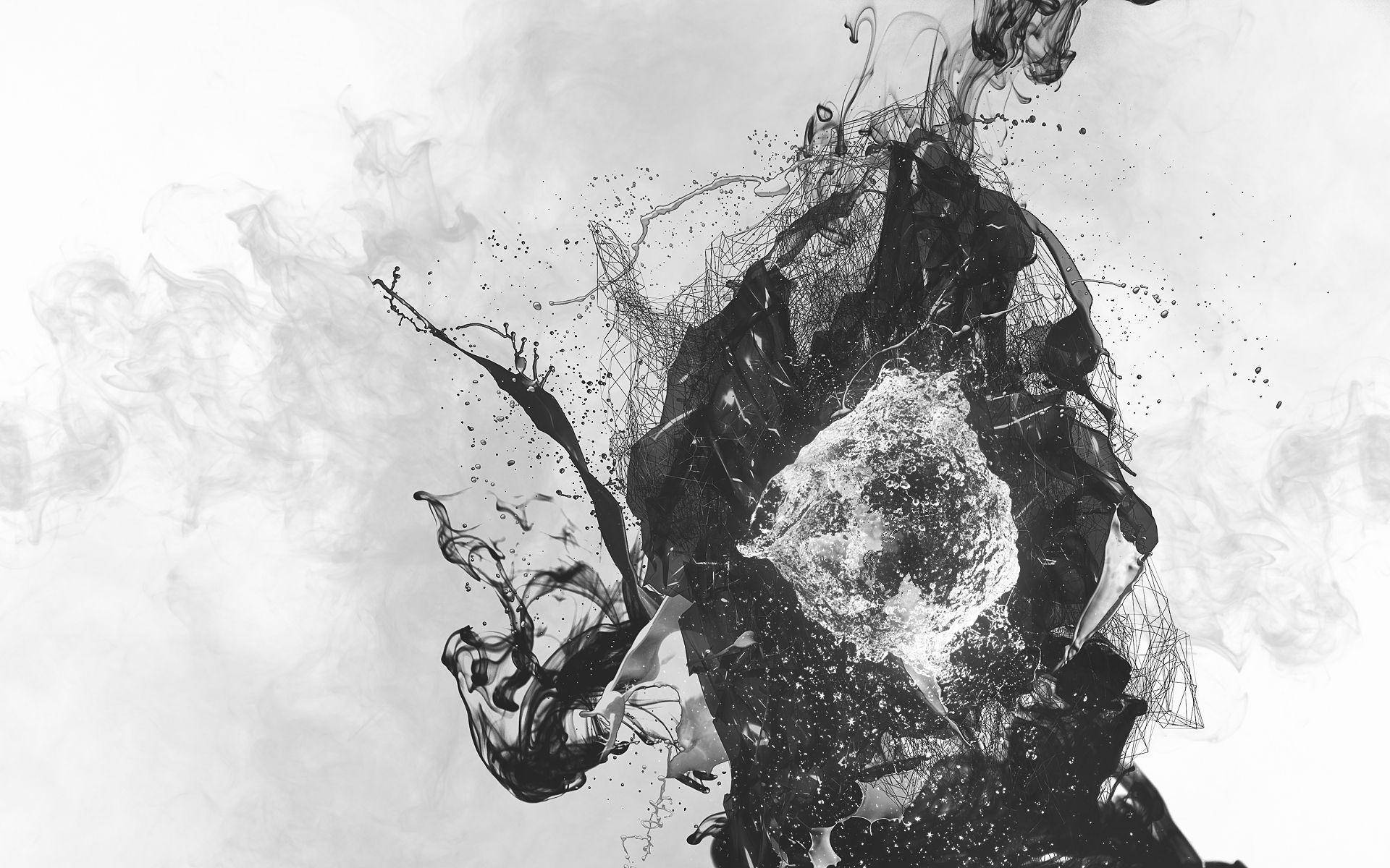 Liquid Black And White Splatters Background