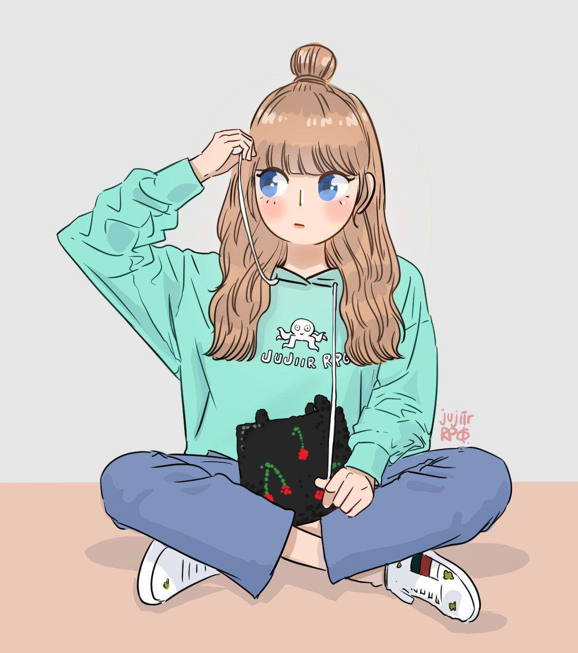 Lisa From Blackpink Sitting Anime Version Background