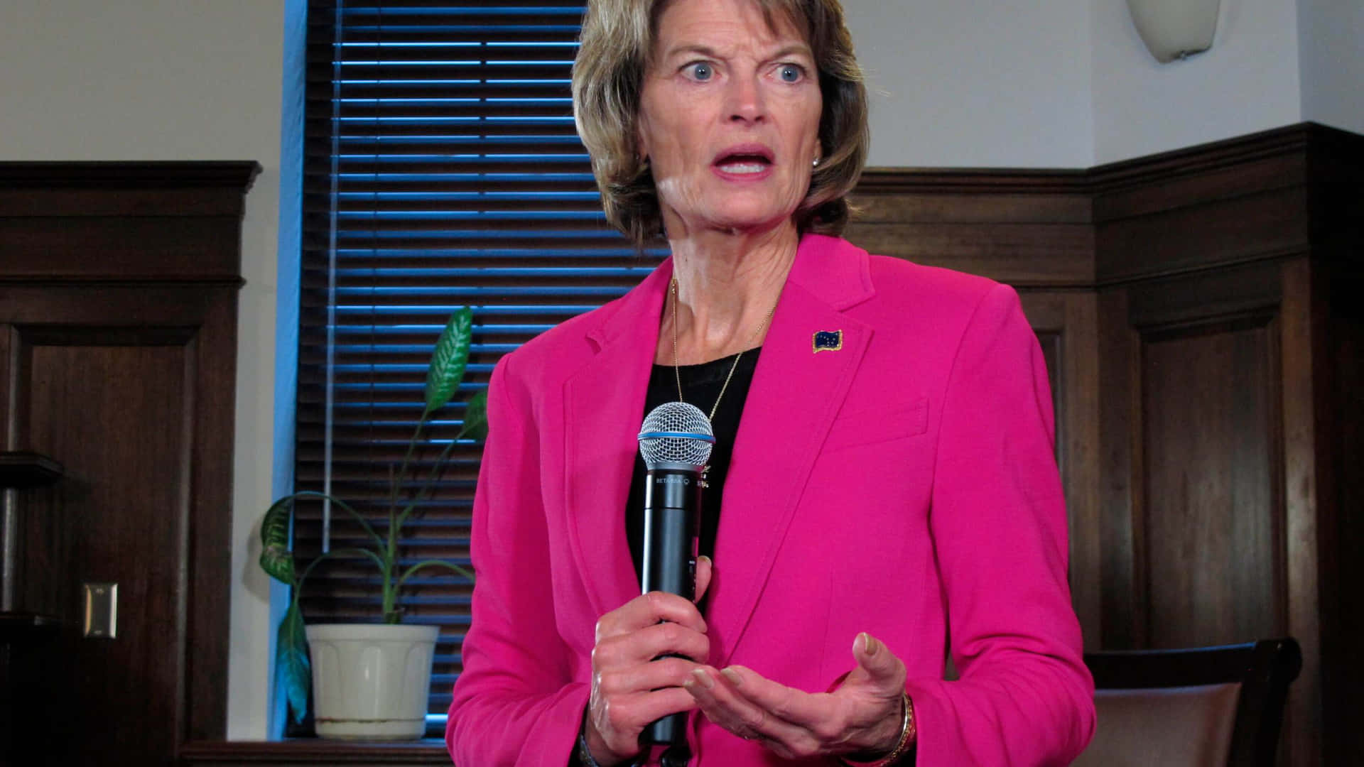 Lisa Murkowski Holding A Microphone Background