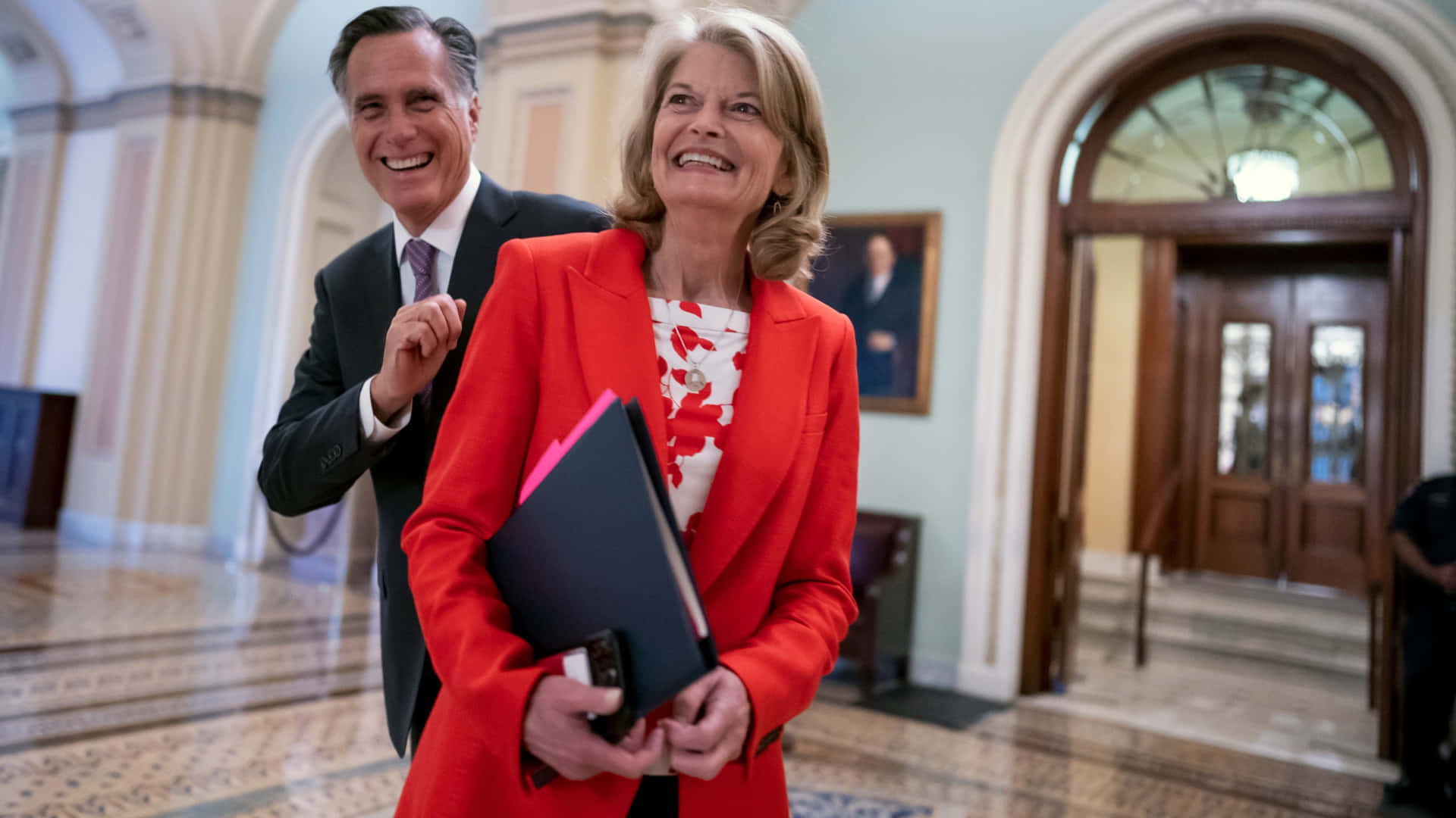 Lisa Murkowski Laughing With Mitt Background