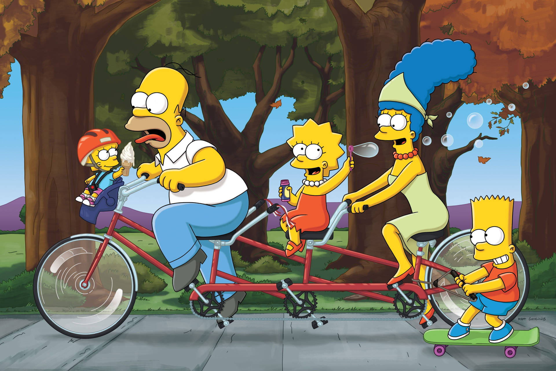 Lisa Simpson Blowing Bubbles On Bike Background
