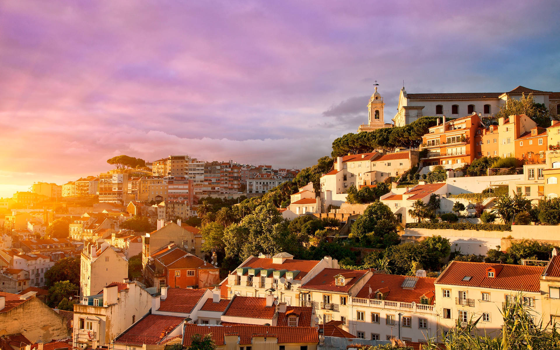 Lisbon Houses On A Hill Background