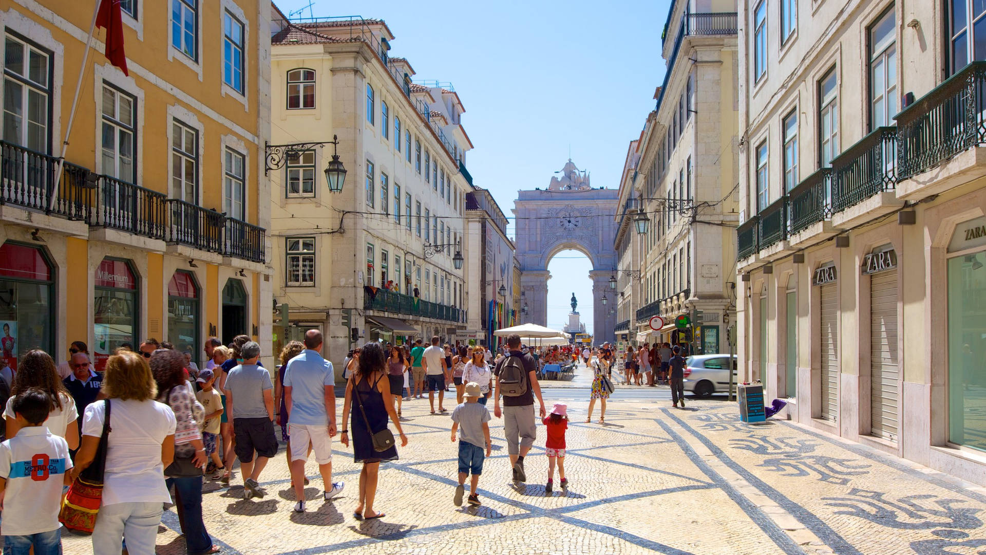 Lisbon Old Town Tourists Background