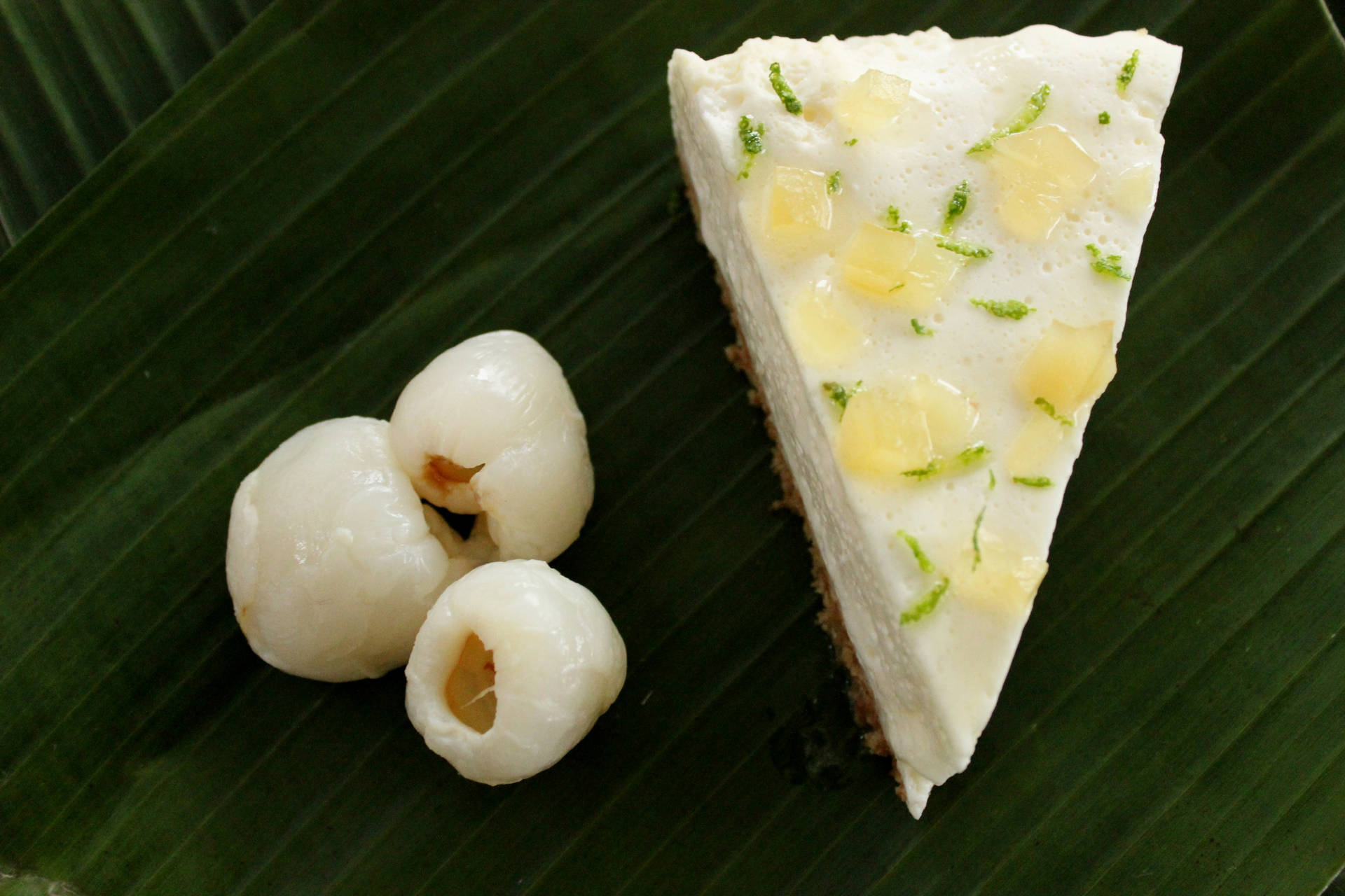 Litchi Pie On Banana Leaves Background