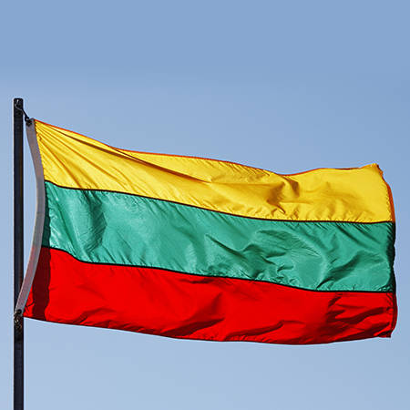 Lithuania Flag Waving On Flagpole Background