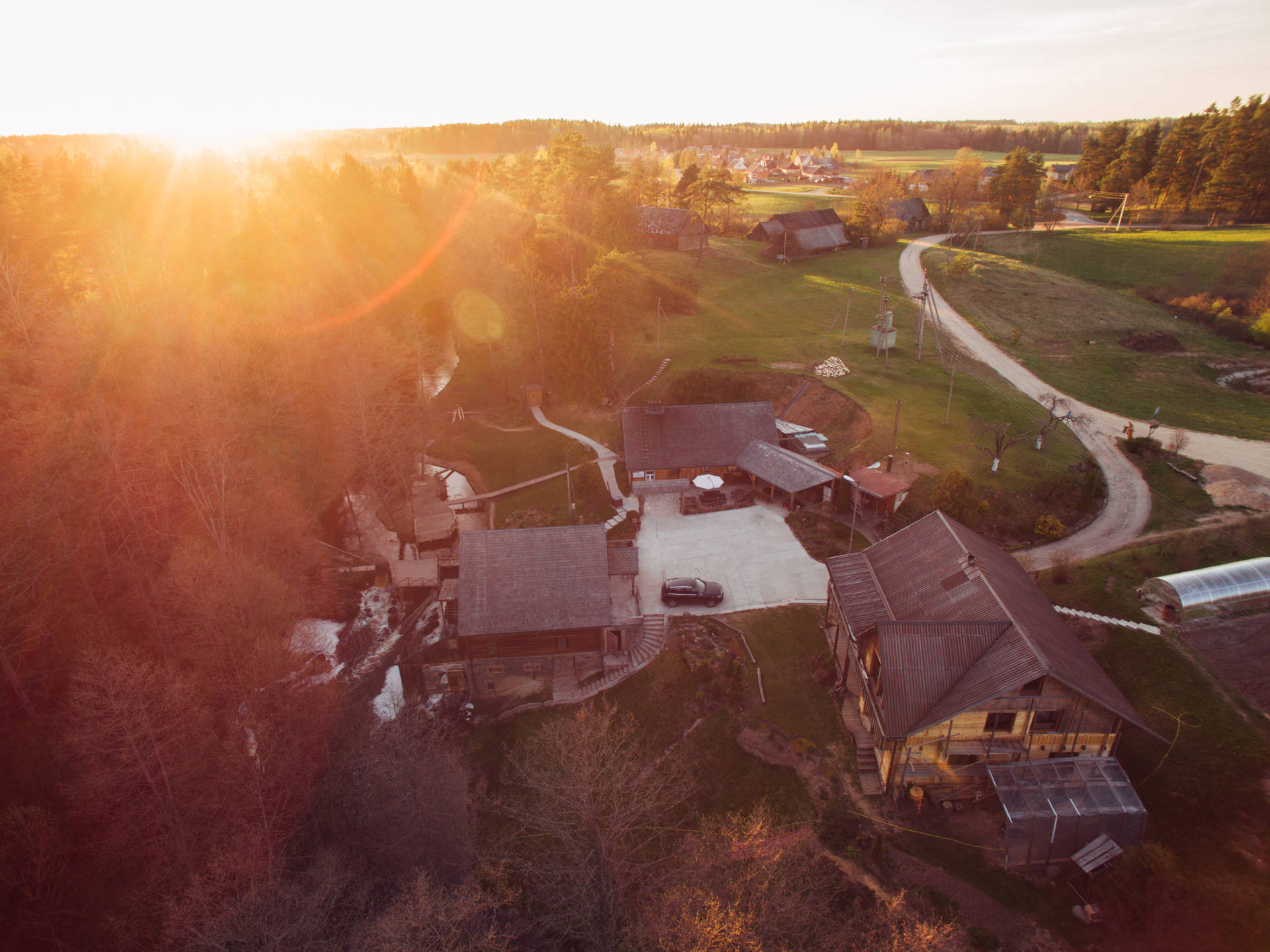 Lithuania Suburban Village Aerial View Background