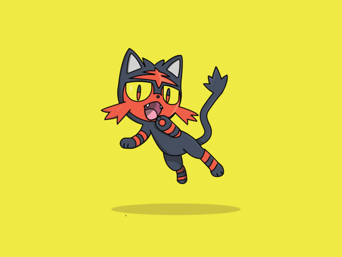 Litten Jumping In Yellow Background