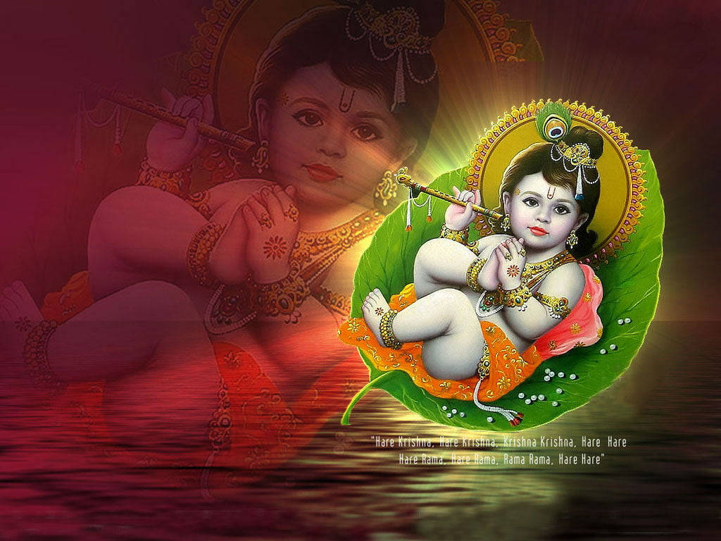 Little Beautiful Krishna Hindu God Background