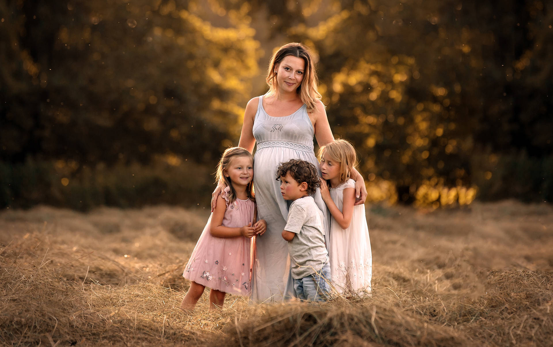 Little Children With Pregnant Mother Background