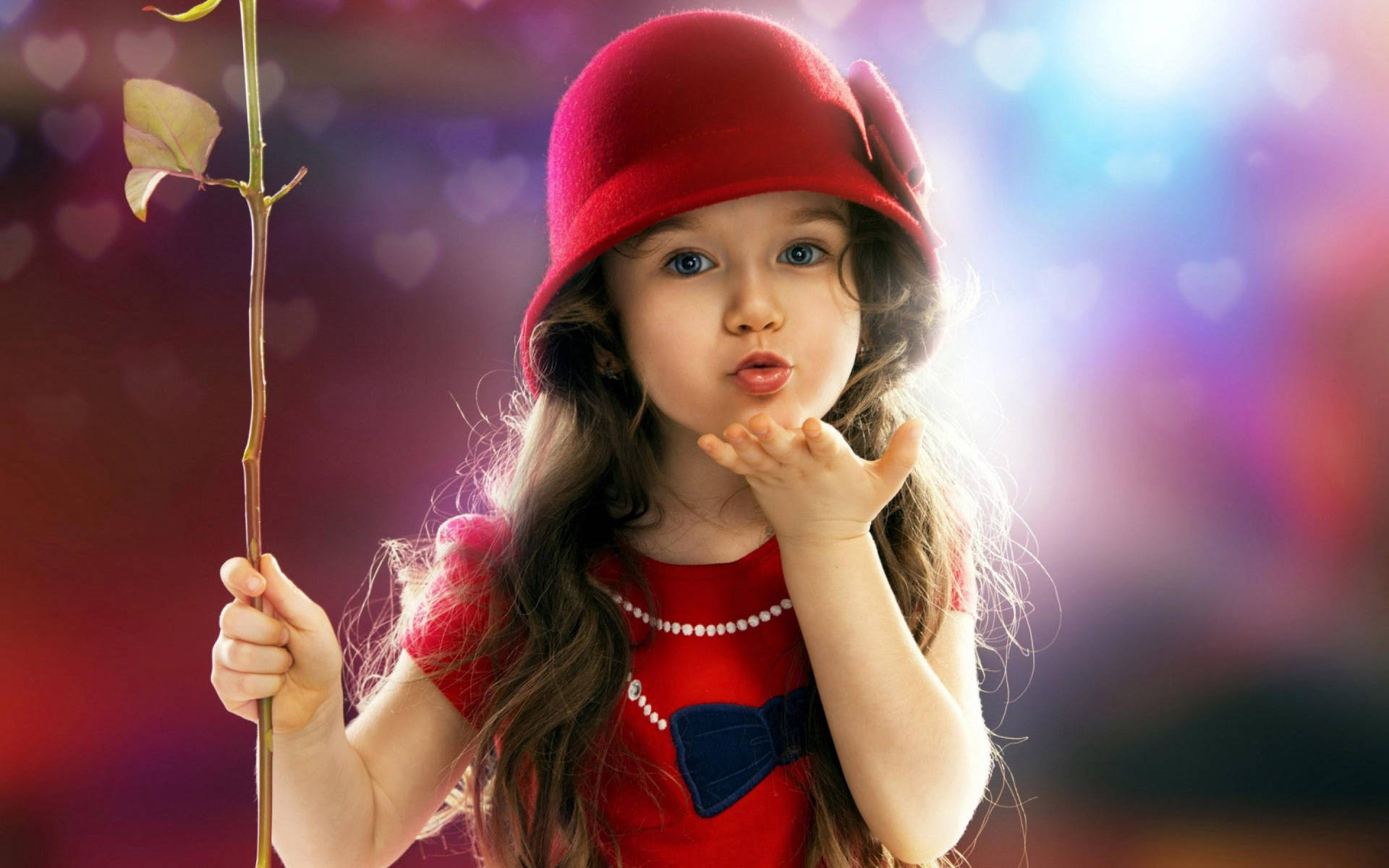 Little Girl Child In Red Dress Background