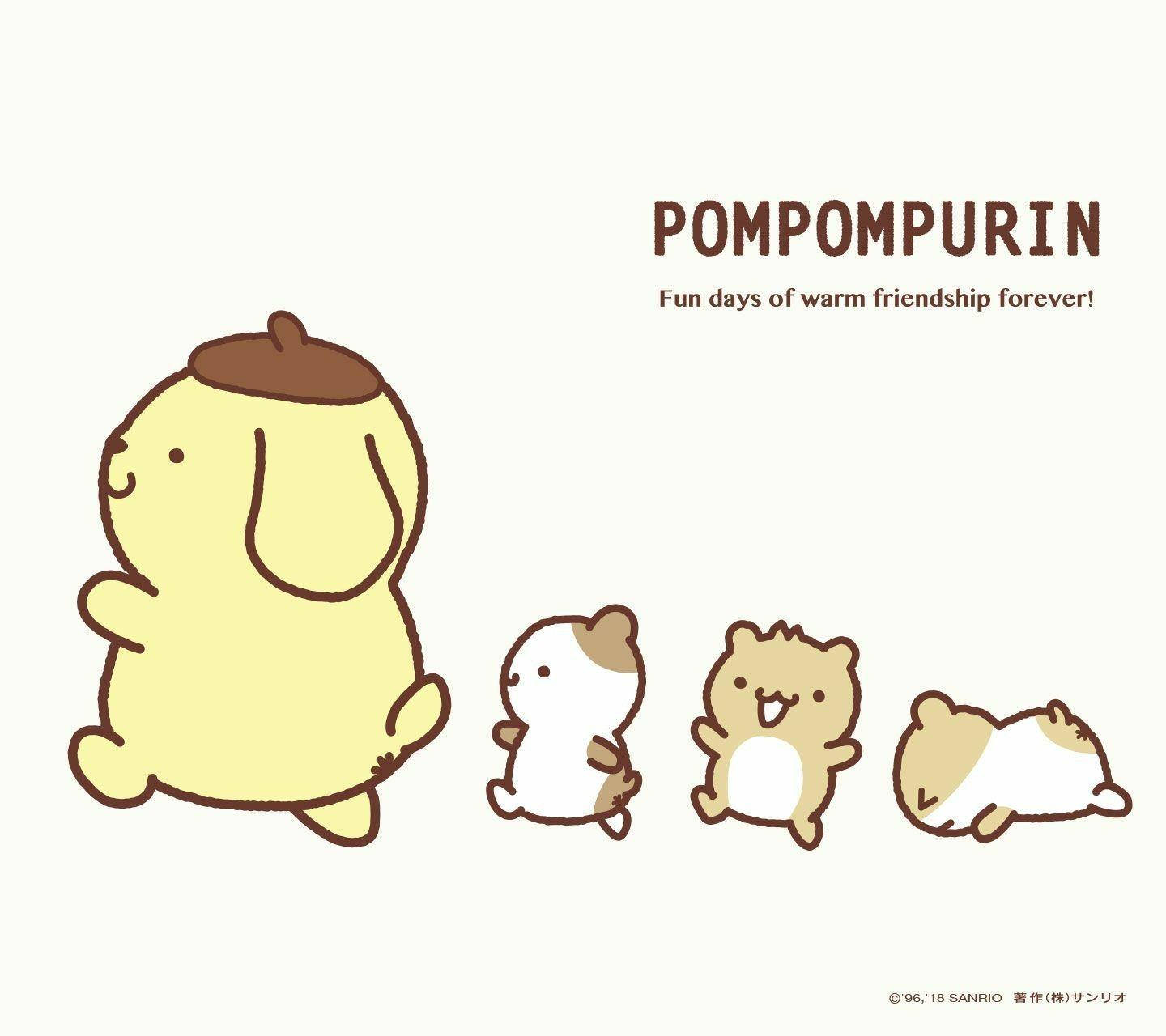 Little Kitty Follow Pompompurin Hd Background