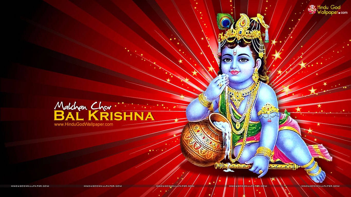 Little Krishna Aesthetic Red Background