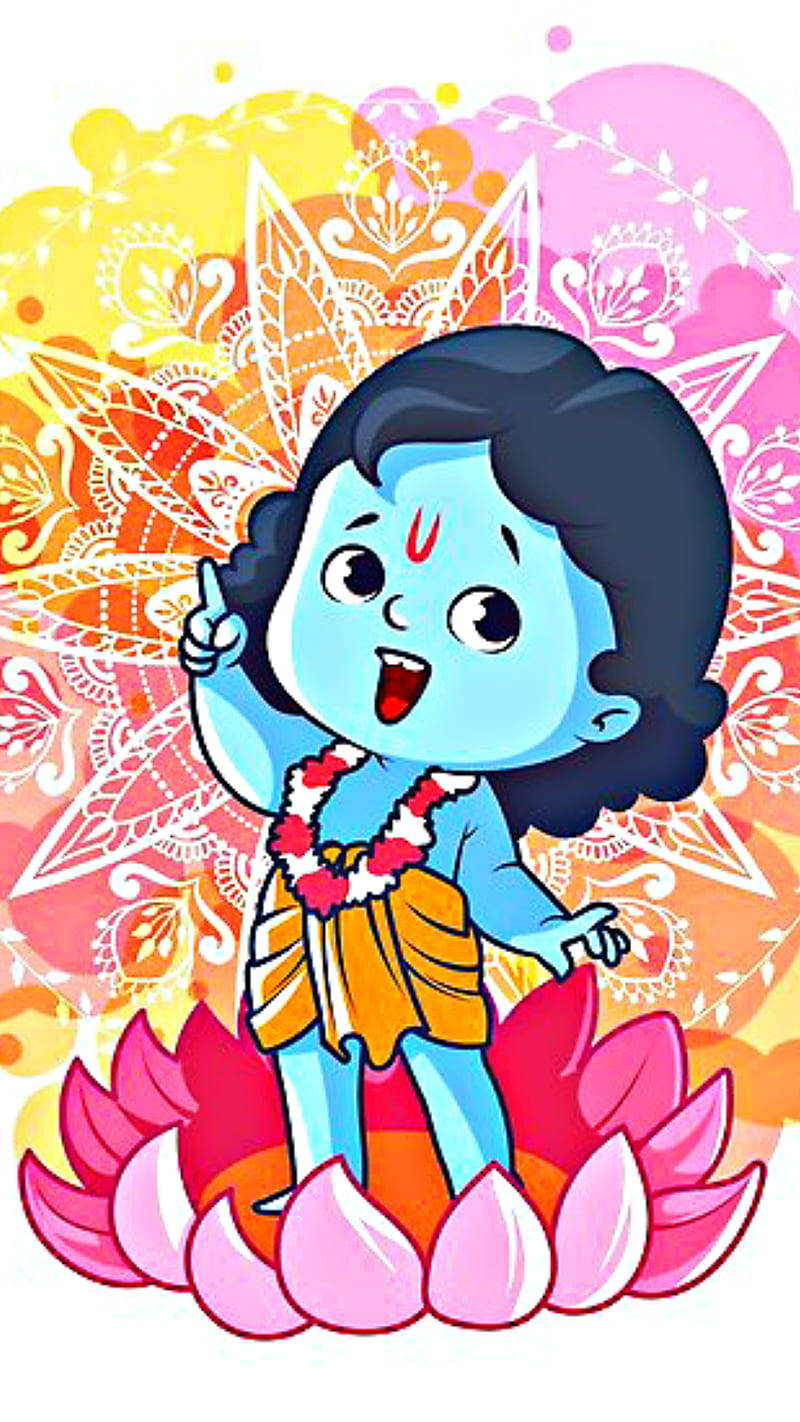 Little Krishna Colorful Flower Background