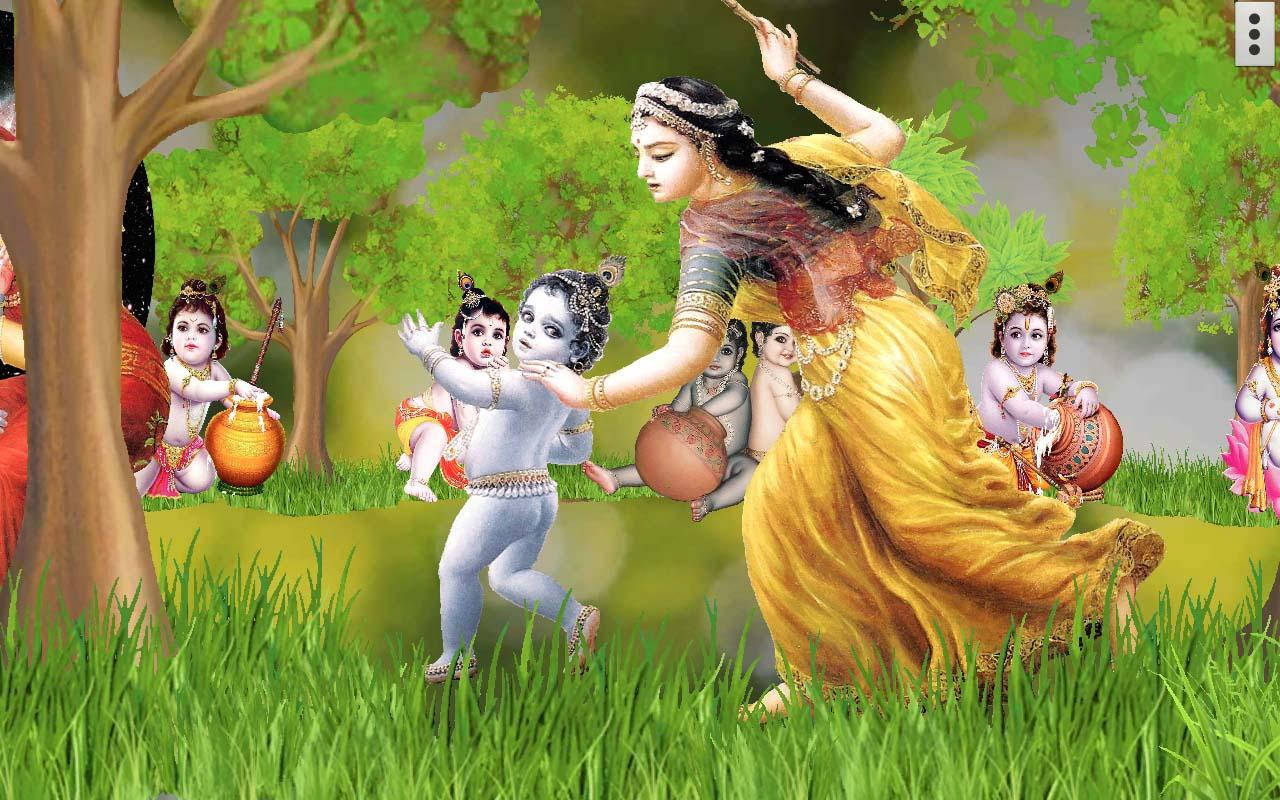 Little Krishna Hd Chased By Mother Background