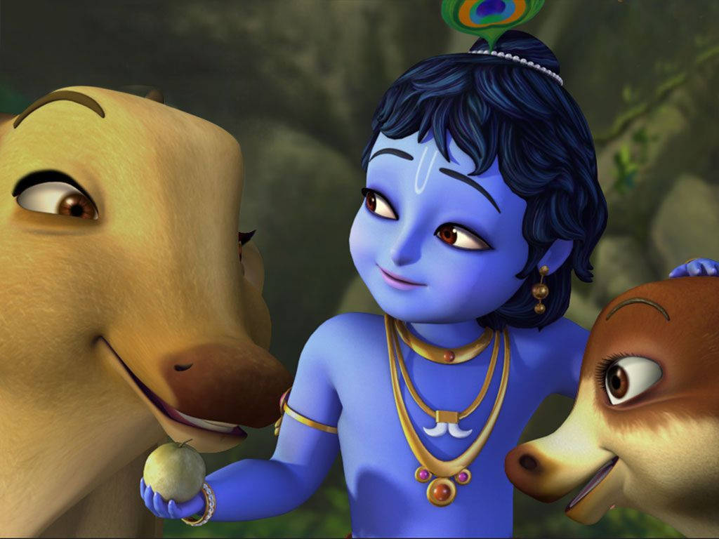 Little Krishna Hd Cow And Deer Background