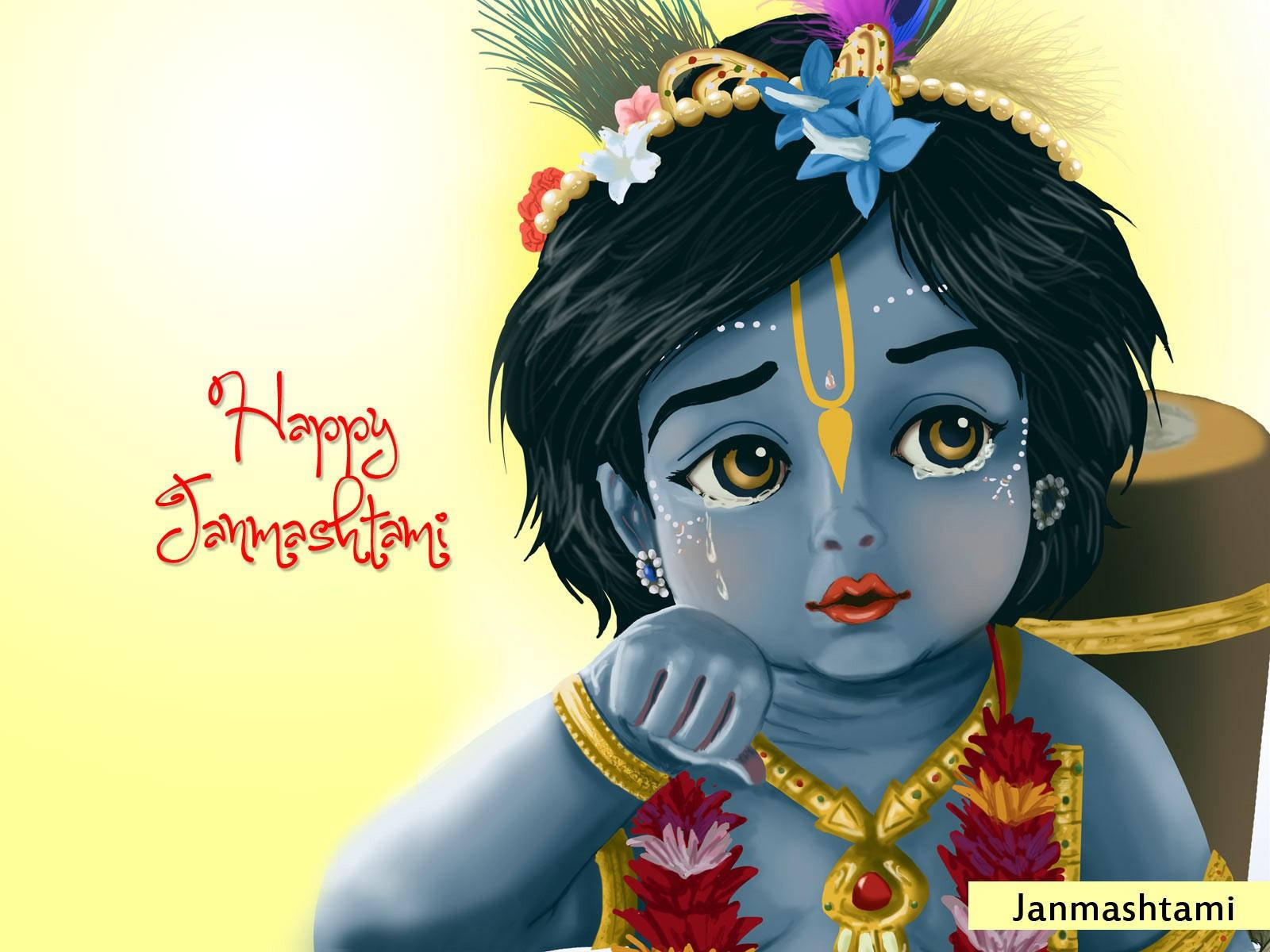 Little Krishna Hd Crying Yellow Aesthetic Background