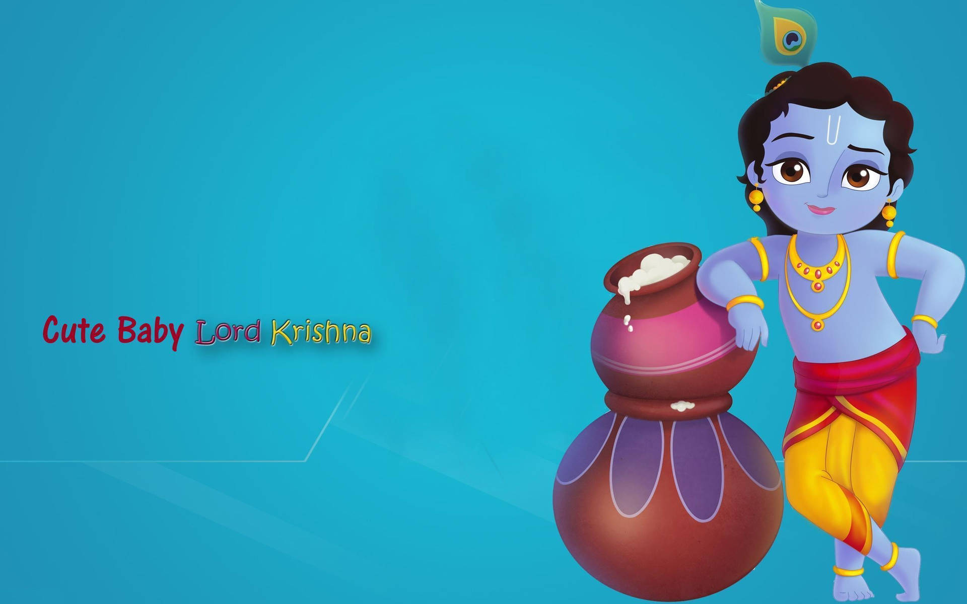 Little Krishna Hd Leaning On Pots Blue Aesthetic Background