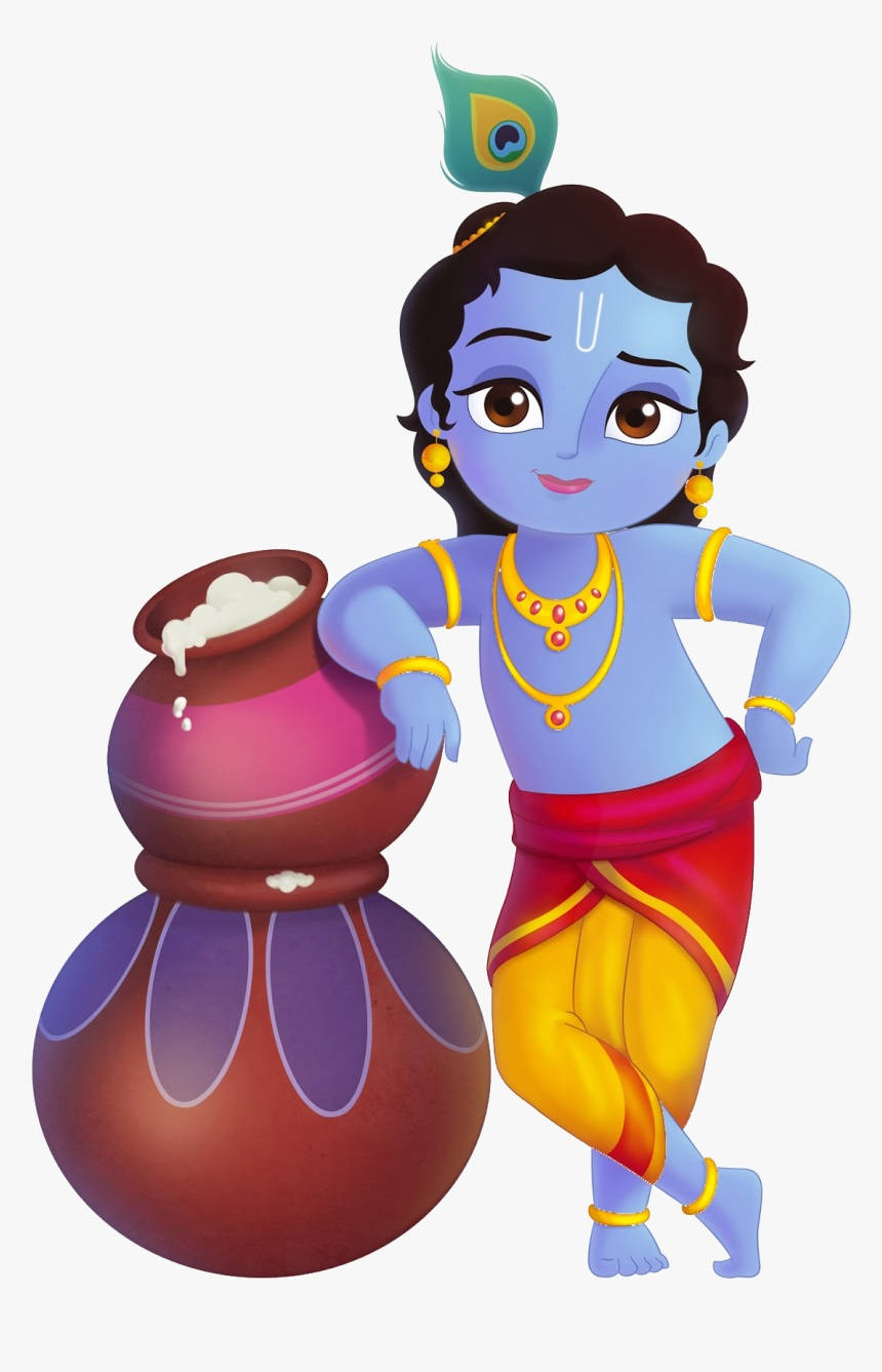Little Krishna Hd Leaning On Pots Portrait Background