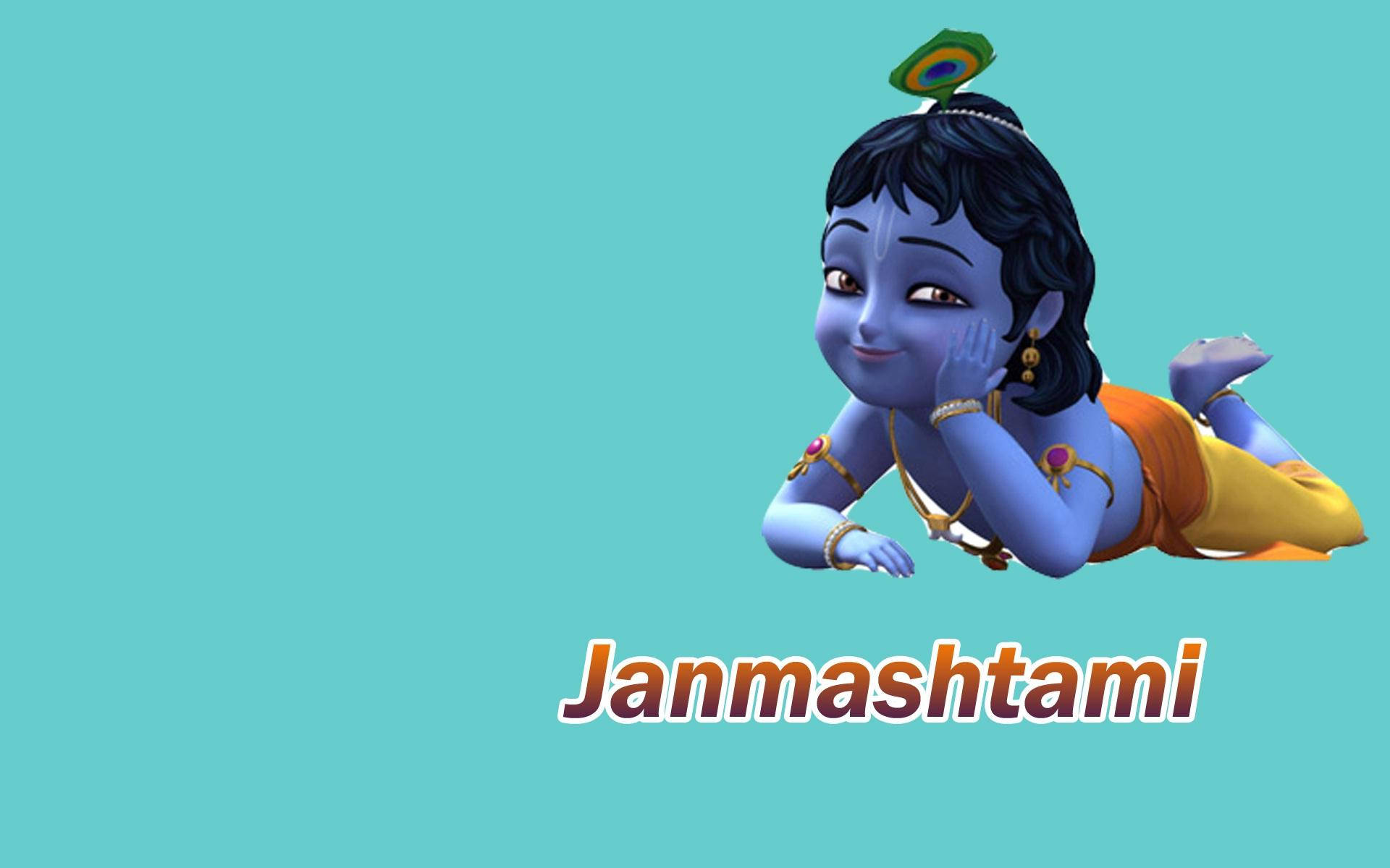 Little Krishna Hd Lying Down Blue Aesthetic Background