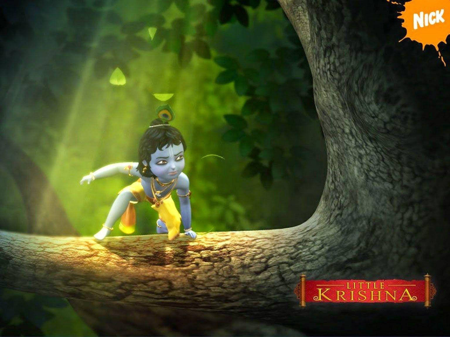 Little Krishna Hd On Tree Branch