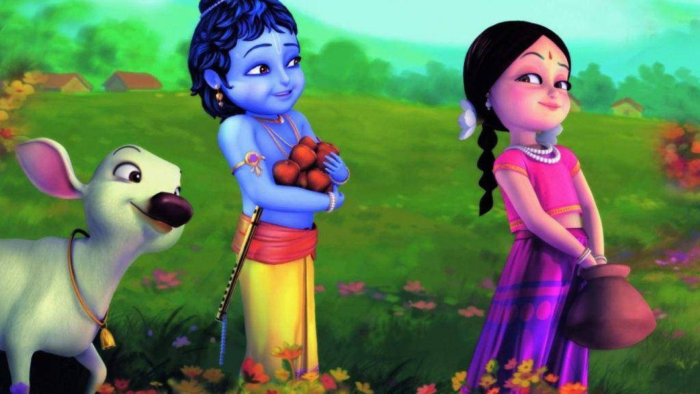 Little Krishna Hd Radha And Cow Background