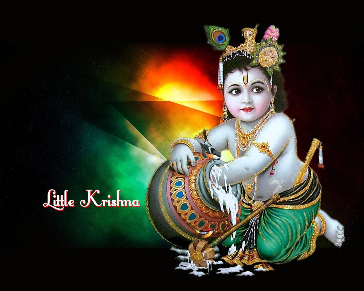 Little Krishna Hd Spilling Butter Abstract Background Background