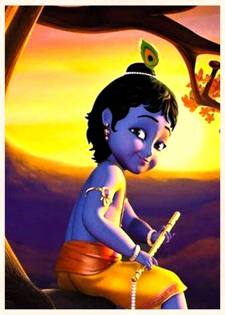 Little Krishna Hd Under Sunset Background