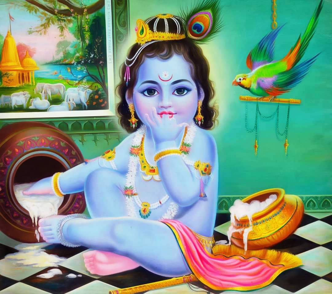 Little Krishna In Floor Background