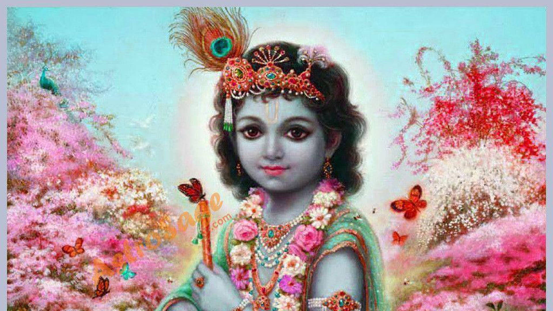 Little Krishna In Pink Aesthetic Garden Hd Wallpaper