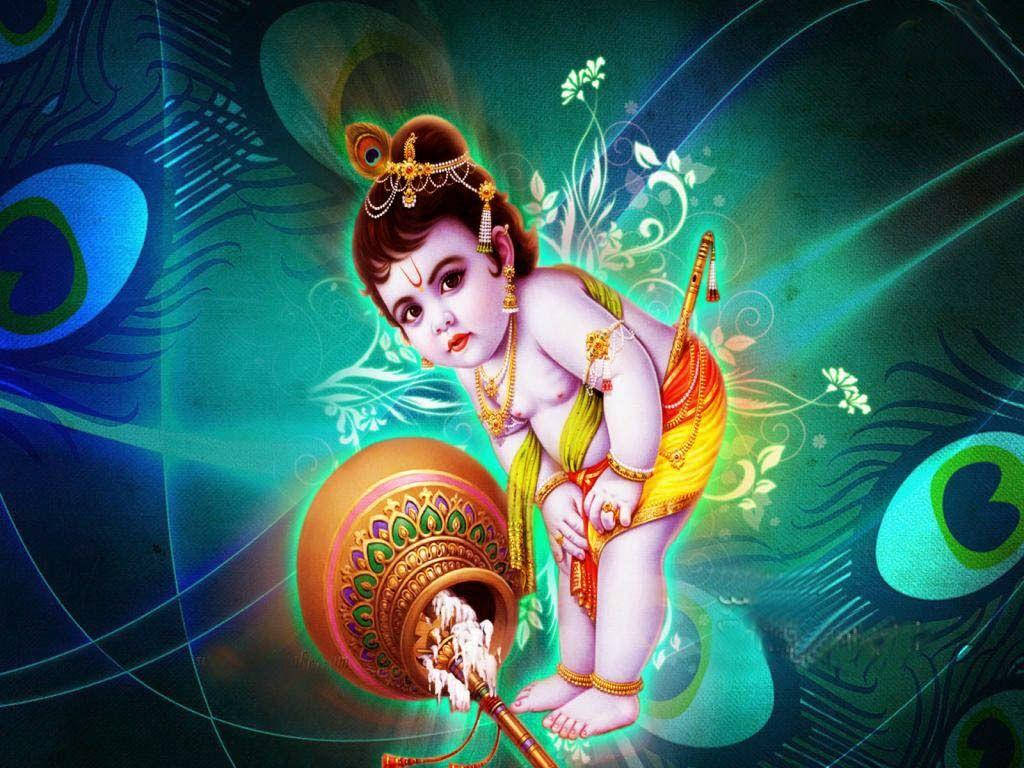 Little Krishna With Aesthetic Jar Background