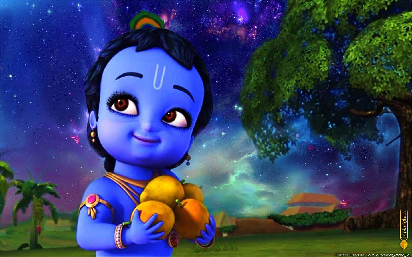 Little Krishna With Mangoes Background