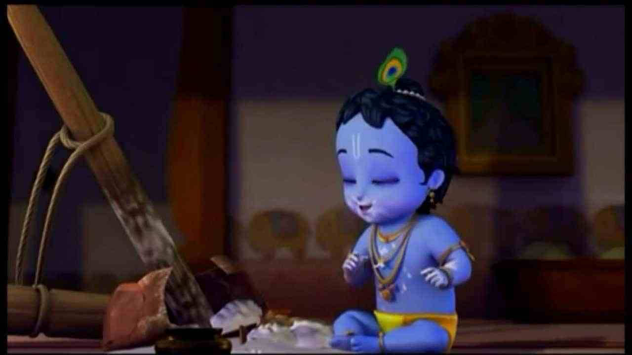 Little Krishna With Milk Jar Background