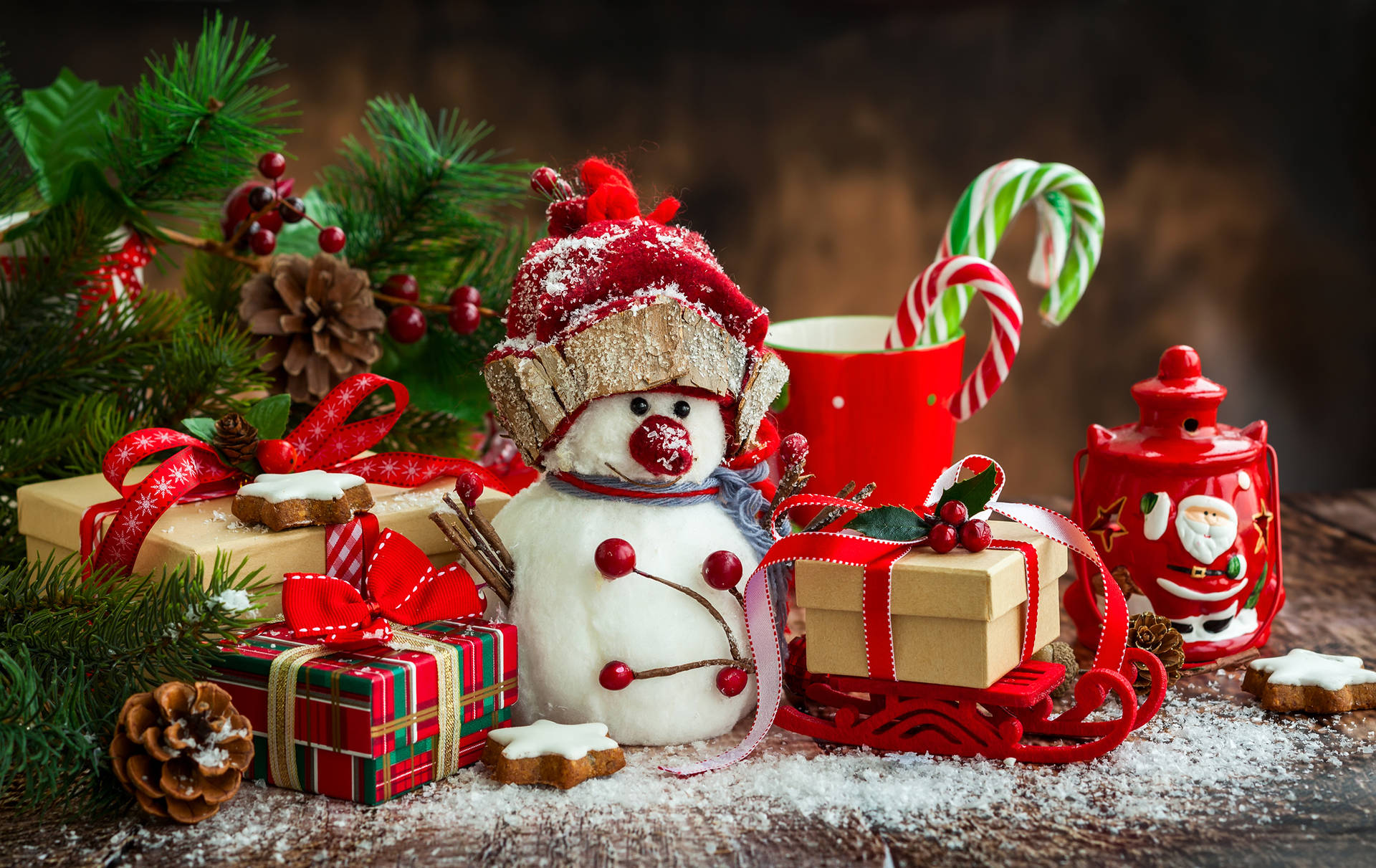 Little Snowman Christmas Presents Background