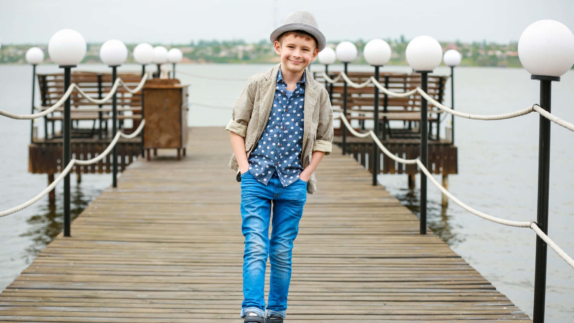 Little Stylish Boy Outdoor Outfit Background