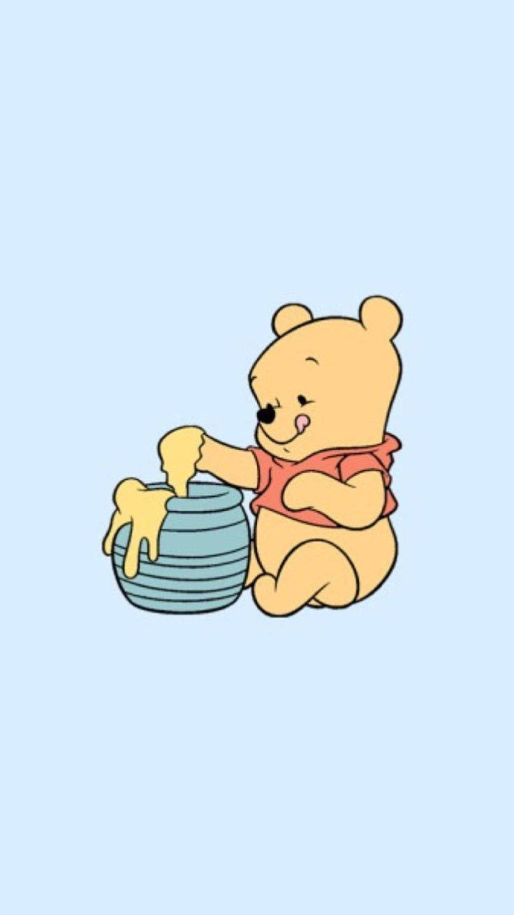 Little Winnie The Pooh Has Finally Gotten His Hands On A Pot Of Honey! Background