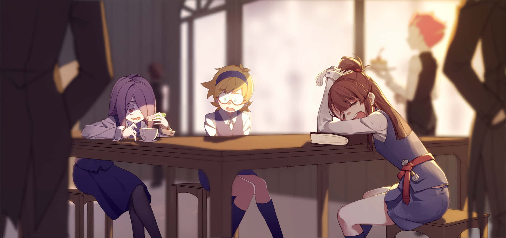 Little Witch Academia Characters At A Table Background