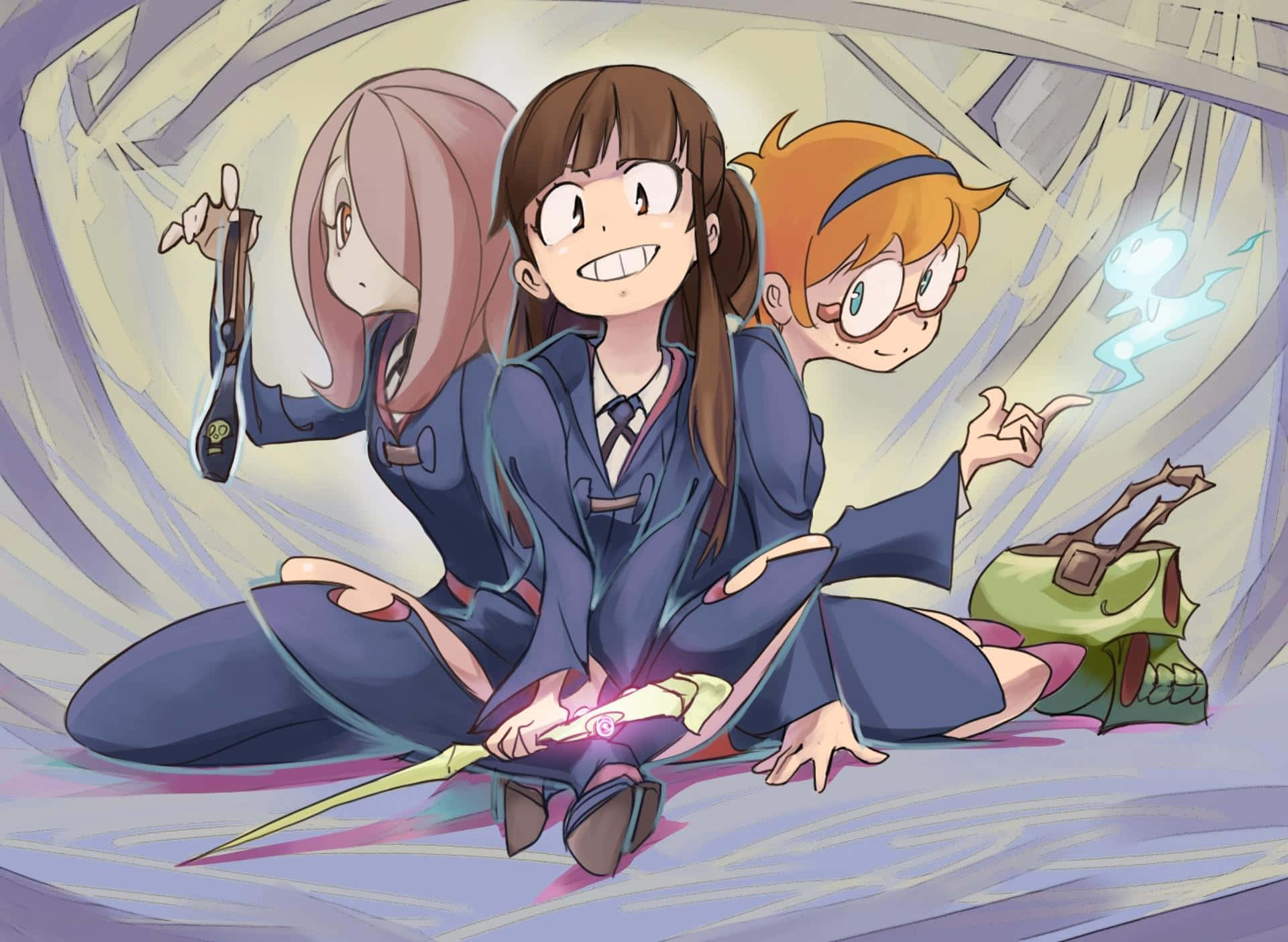 Little Witch Academia Characters Sitting Background