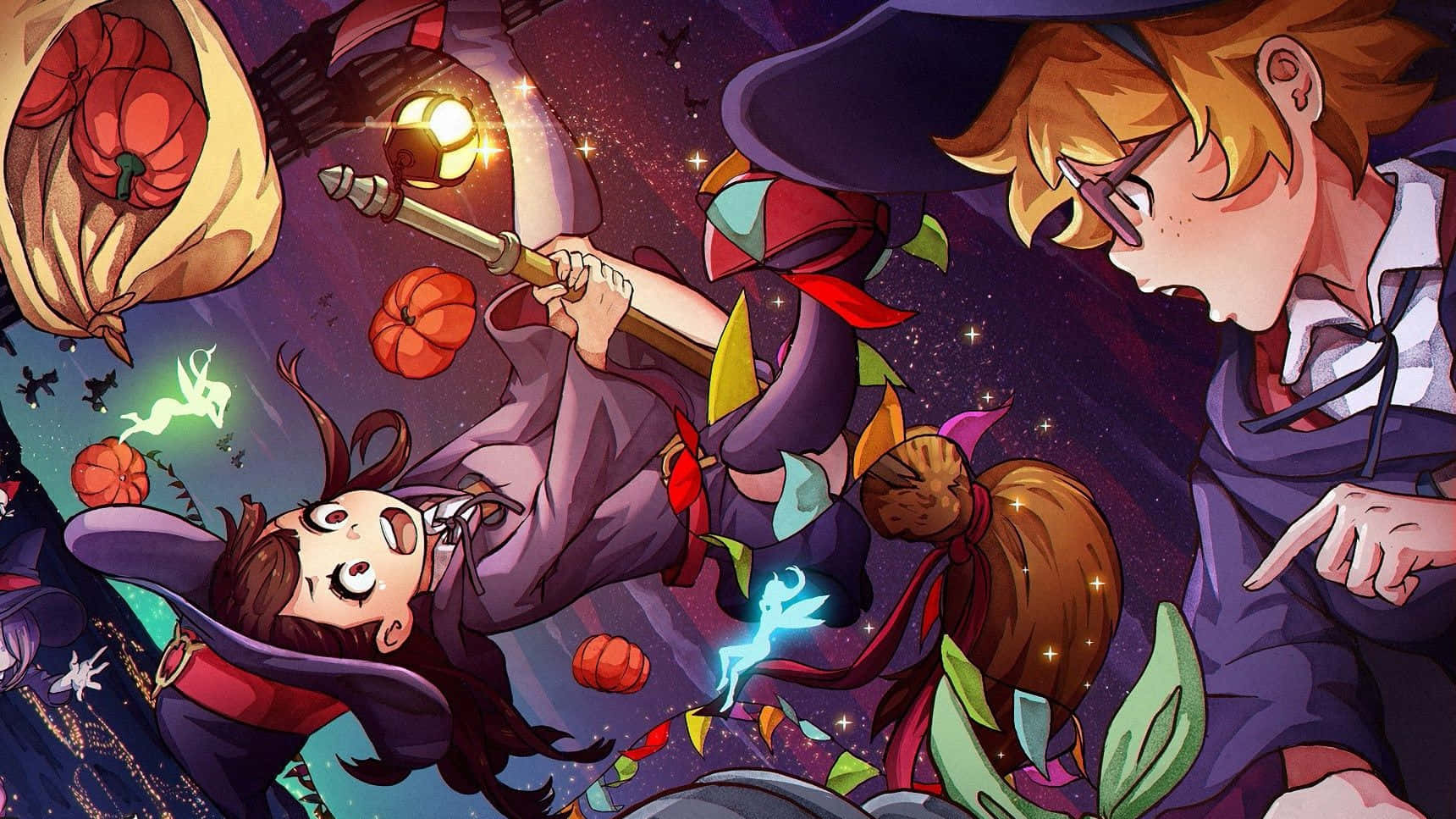 Little Witch Academia Characters With Pumpkins Background