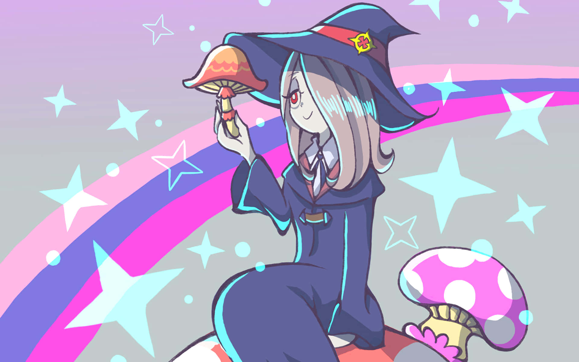 Little Witch Academia Sucy With Mushrooms Background