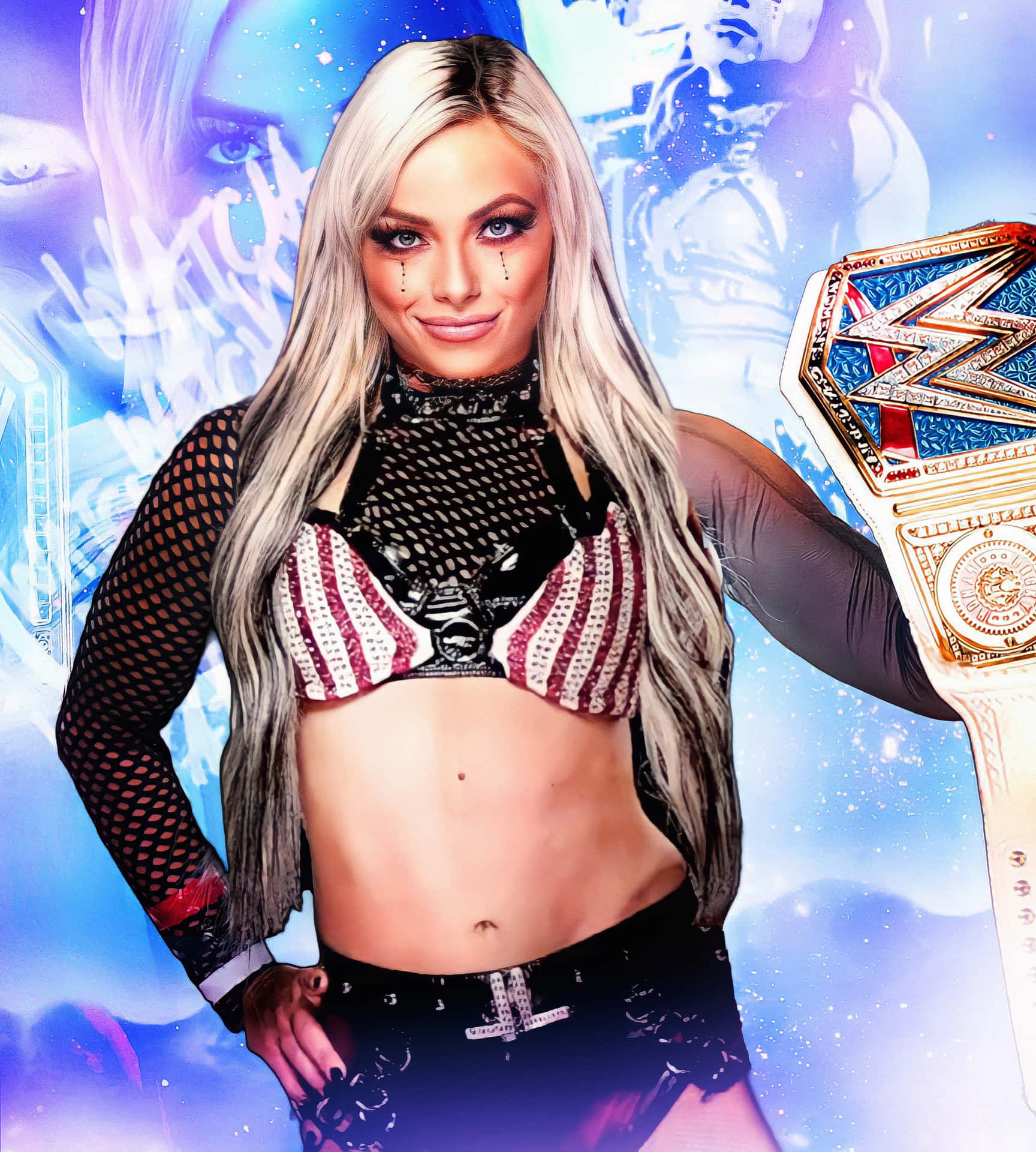 Liv Morgan Wwe Belt Smiling Background