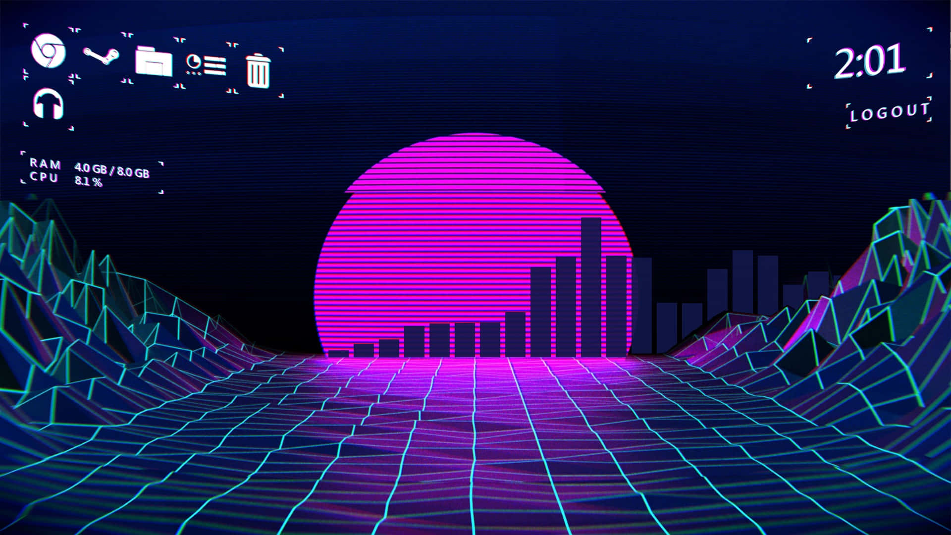 Live Aesthetic Vaporwave Grid Sun Background