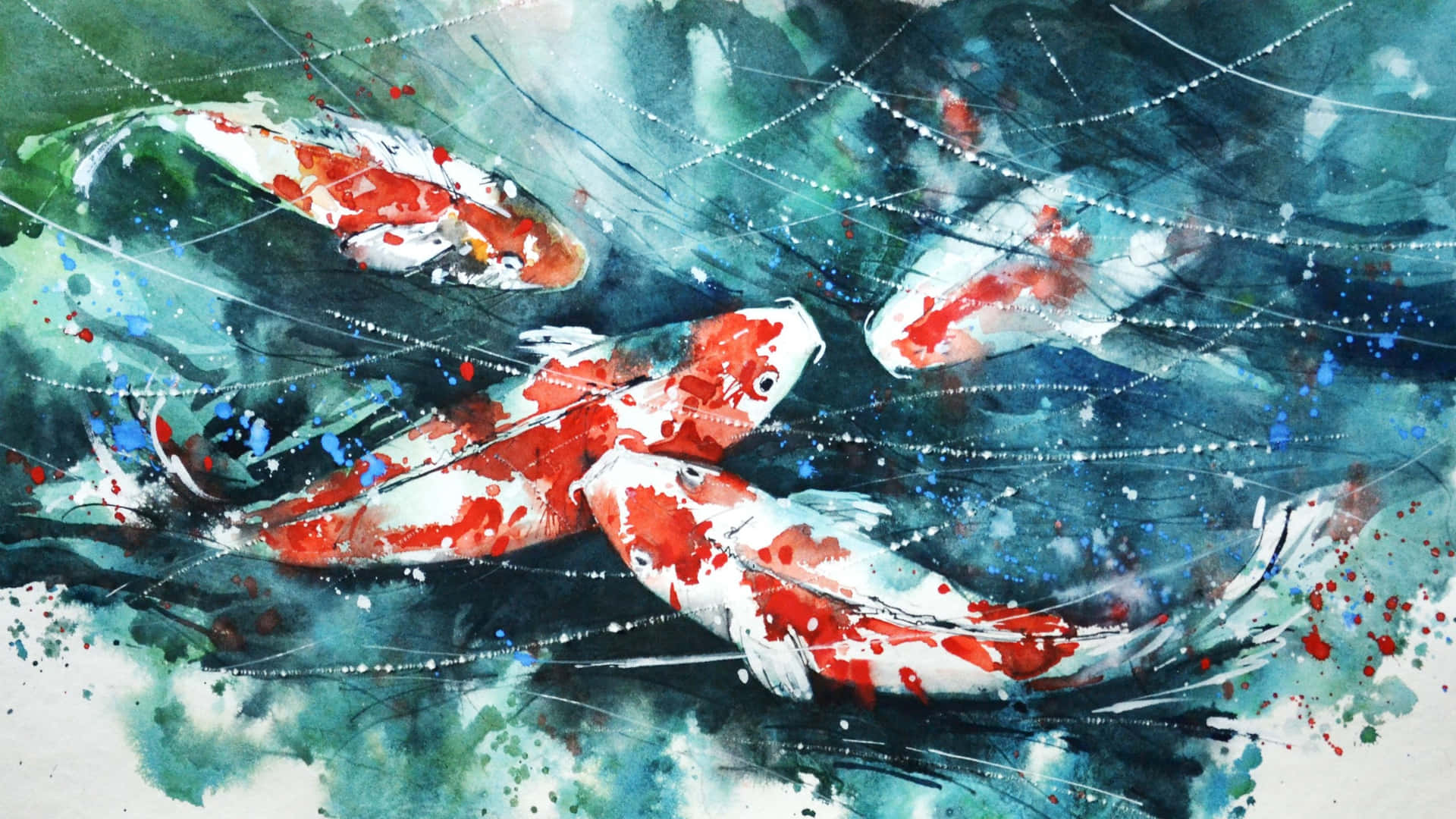 Live Koi Fish In A Painting Background