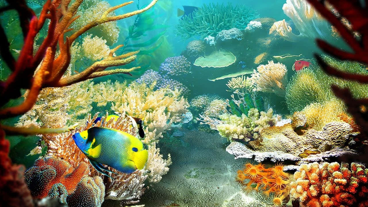 Live Marine Angelfish With Corals Background